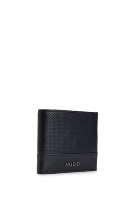 Perforated-leather wallet with logo hardware, Black
