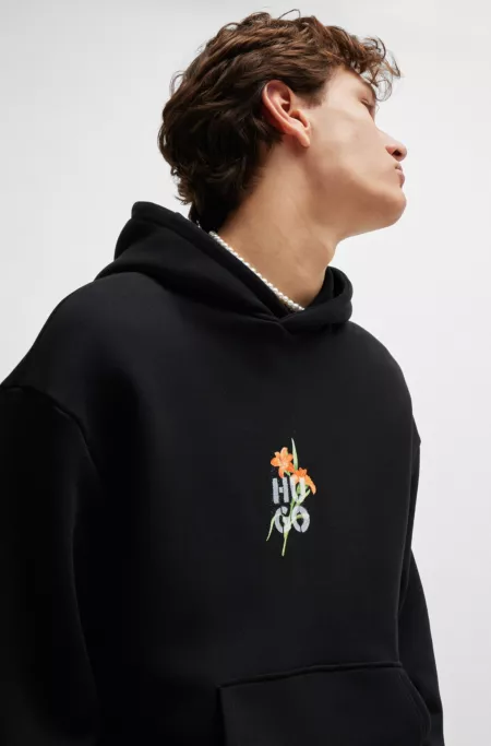 Floral-artwork hoodie in a cotton blend