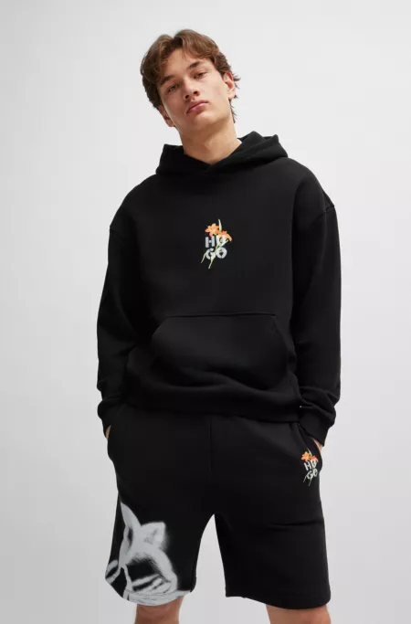 Floral-artwork hoodie in a cotton blend