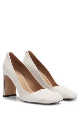 Suede pumps with 9cm heel and branded trim, White