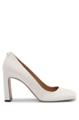 Suede pumps with 9cm heel and branded trim, White