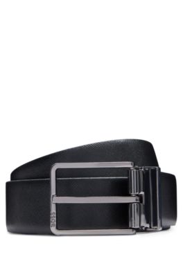 Shop Hugo Boss Italian-leather Reversible Belt With Two Buckles In Black