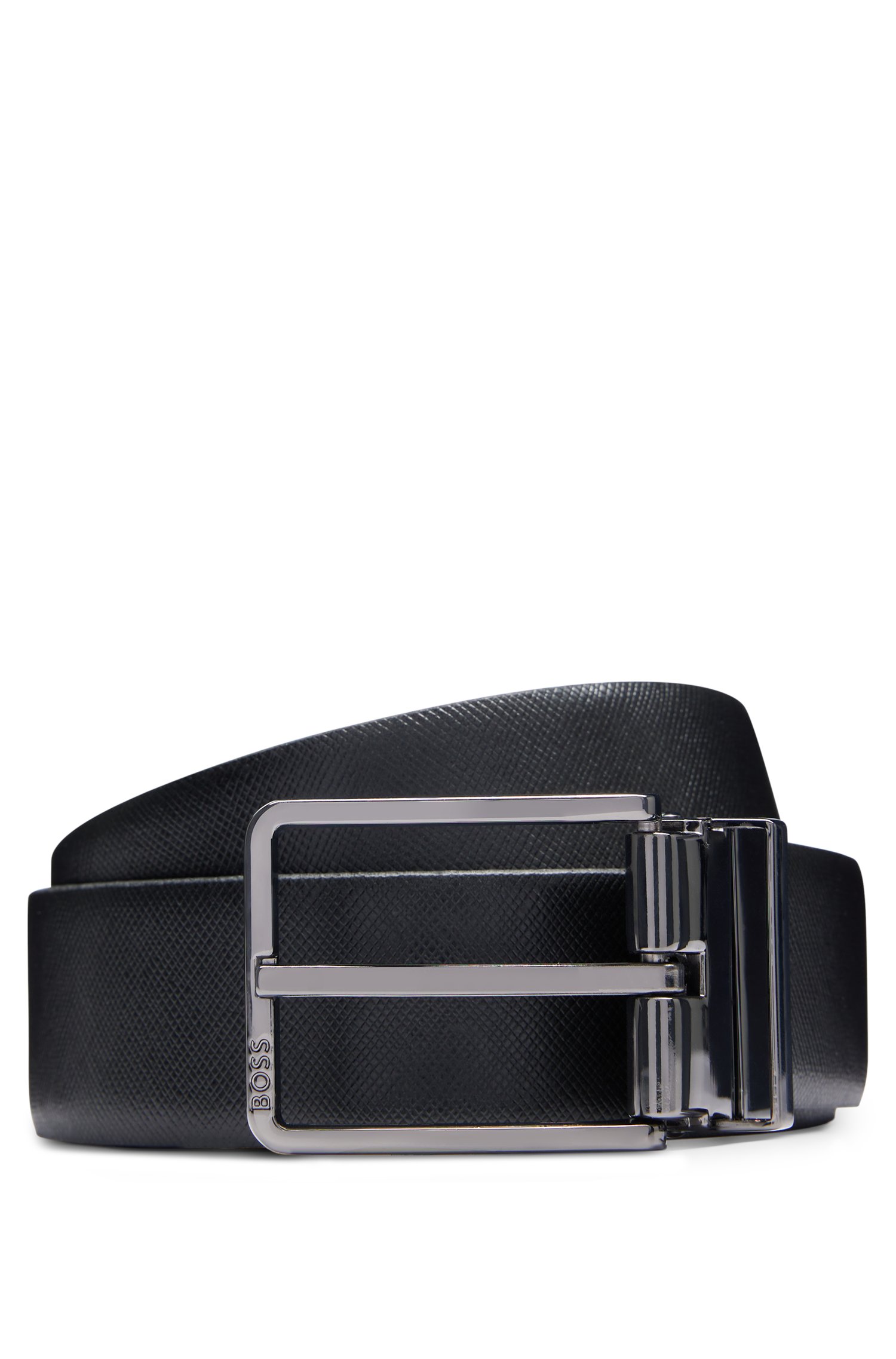 Italian-leather reversible belt with two buckles
