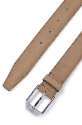 Cintur&oacute;n de ante fabricado en Italia con hebilla angular de la marca, Beige