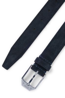 Cintur&oacute;n de ante fabricado en Italia con hebilla angular de la marca, Azul oscuro