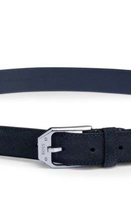 Cintur&oacute;n de ante fabricado en Italia con hebilla angular de la marca, Azul oscuro