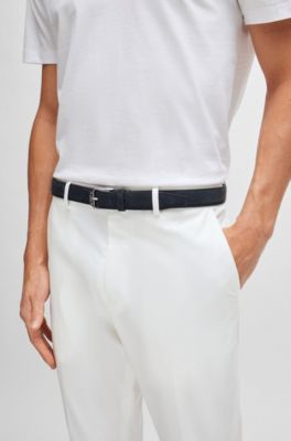 Cintur&oacute;n de ante fabricado en Italia con hebilla angular de la marca, Azul oscuro