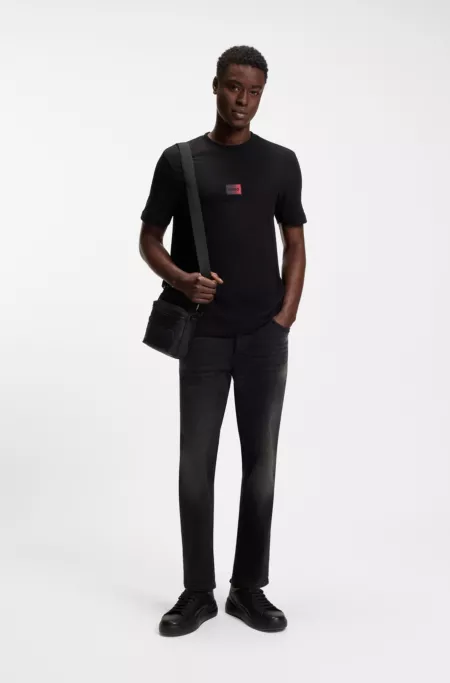 Black-black tapered-fit jeans in stretch denim