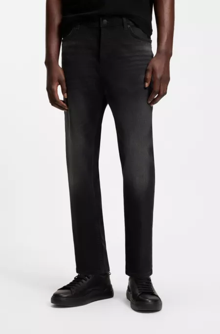 Black-black tapered-fit jeans in stretch denim