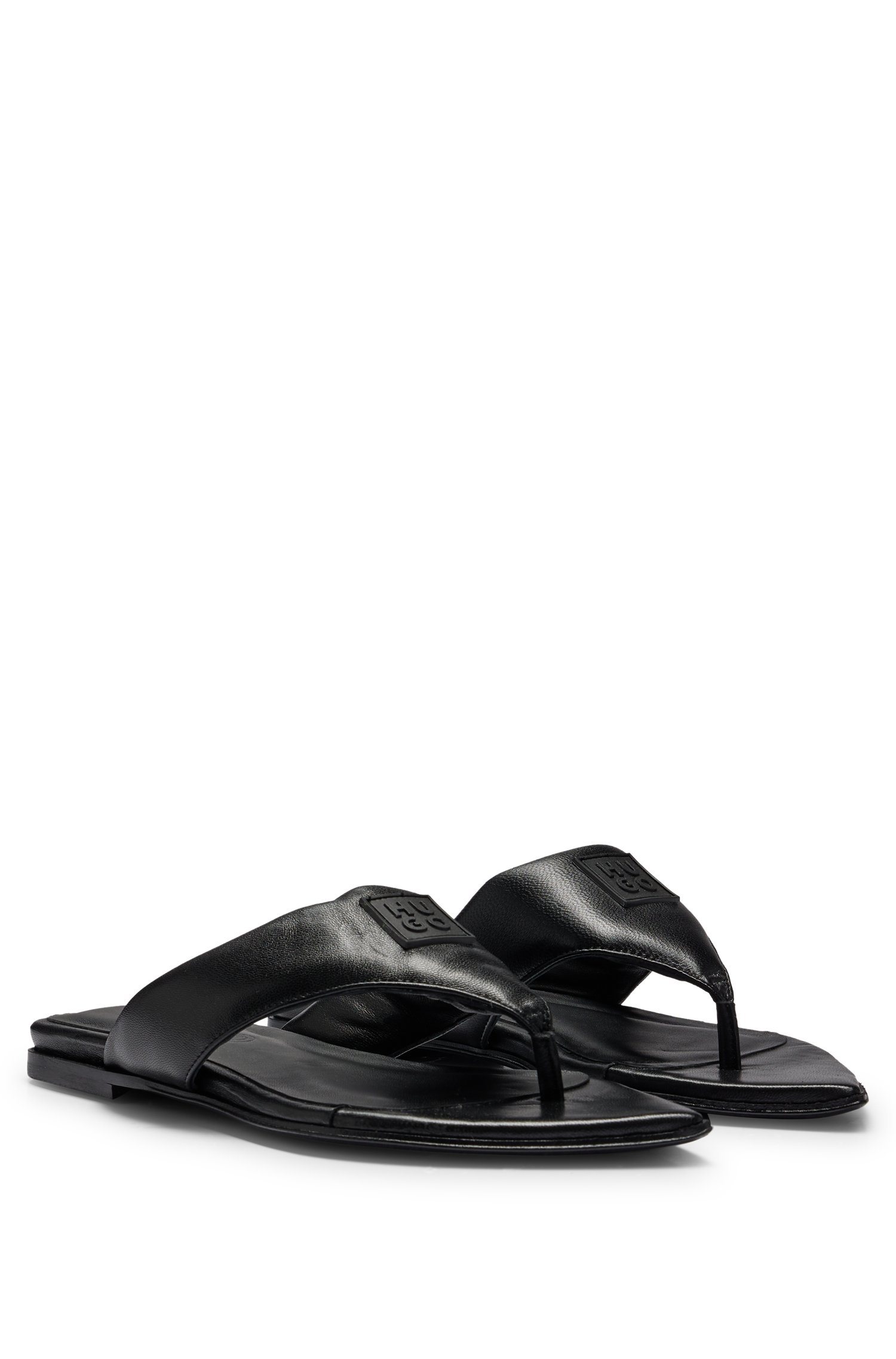 Leather thong sandals with stacked logo trim