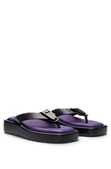 NAOMI x BOSS leather platform thong sandals with branded trim, Black