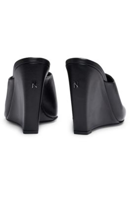 NAOMI x BOSS wedge-heel mules in leather, Black