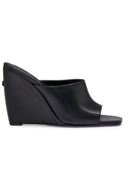 NAOMI x BOSS wedge-heel mules in leather, Black