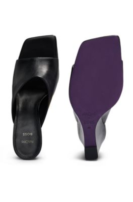 NAOMI x BOSS wedge-heel mules in leather, Black