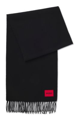 Twisted-fringe scarf in wool twill, Black