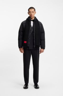 Twisted-fringe scarf in wool twill, Black