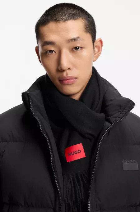 Twisted-fringe scarf in wool twill