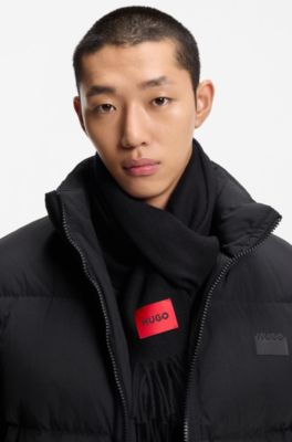 Twisted-fringe scarf in wool twill, Black