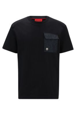 Shop Hugo Interlock-cotton T-shirt With Animal-print Trims In Black