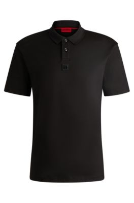 Polo de algod&oacute;n interlock con logo apilado, Negro