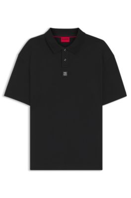 Polo en coton interlock avec logo revisit&eacute;, Noir
