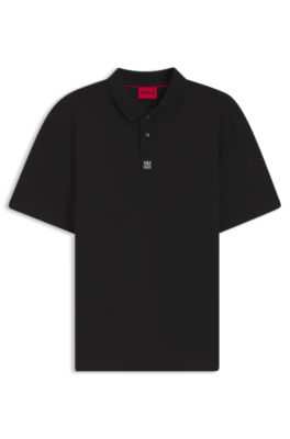 Polo de algod&oacute;n interlock con logo apilado, Negro