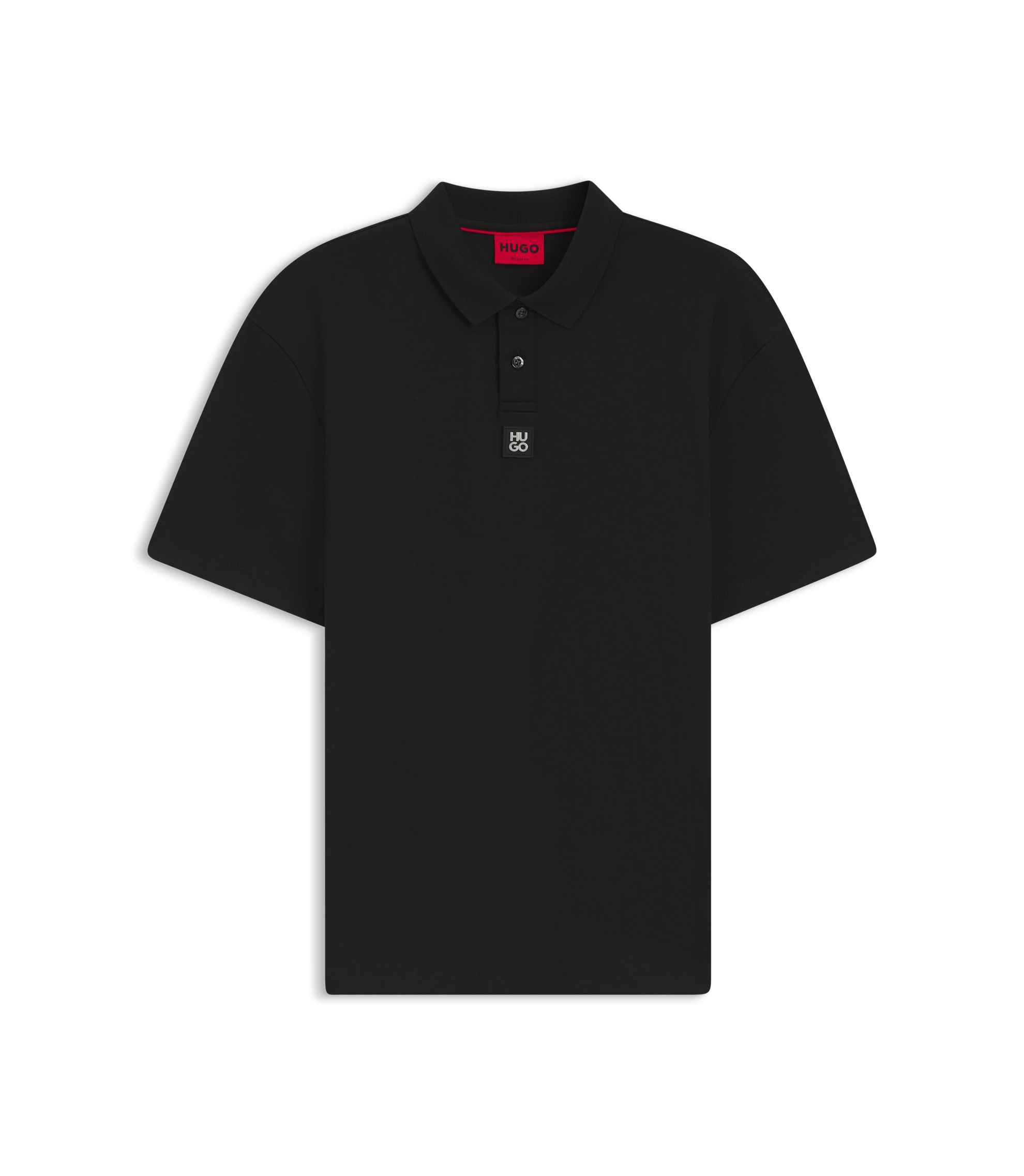 HUGO - Stacked-logo polo shirt in interlock cotton - Black