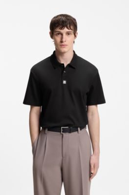 Stacked-logo polo shirt in interlock cotton, Black
