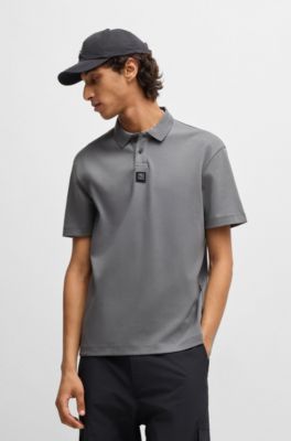 Polo de algod&oacute;n interlock con logo apilado, Gris claro