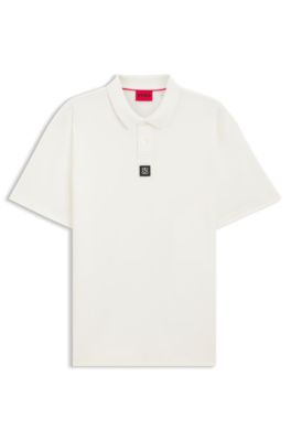 Polo en coton interlock avec logo revisit&eacute;, Blanc