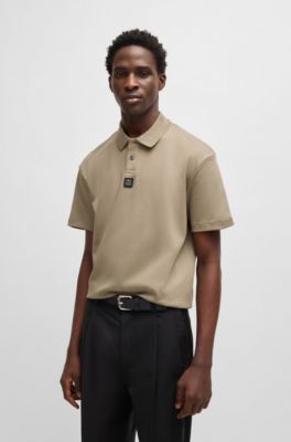 Polo en coton interlock avec logo revisit&eacute;, Marron