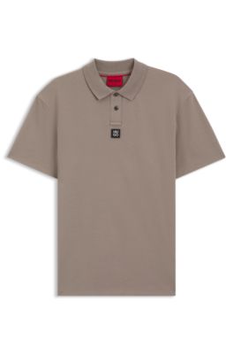 Polo de algod&oacute;n interlock con logo apilado, Marr&oacute;n claro