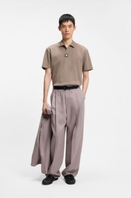 Polo de algod&oacute;n interlock con logo apilado, Marr&oacute;n claro