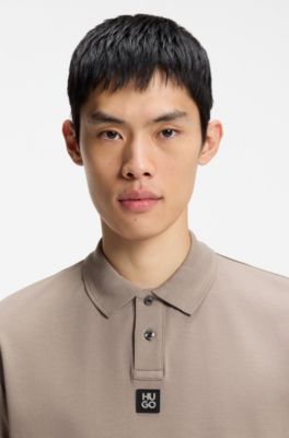 Polo de algod&oacute;n interlock con logo apilado, Marr&oacute;n claro