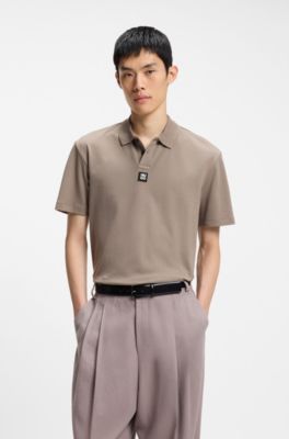 Polo de algod&oacute;n interlock con logo apilado, Marr&oacute;n claro