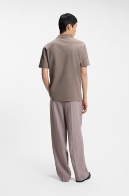 Polo de algod&oacute;n interlock con logo apilado, Marr&oacute;n claro