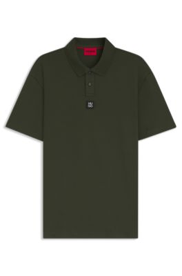 Polo de algod&oacute;n interlock con logo apilado, Verde oscuro