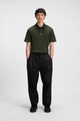 Polo de algod&oacute;n interlock con logo apilado, Verde oscuro