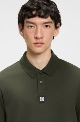 Polo de algod&oacute;n interlock con logo apilado, Verde oscuro