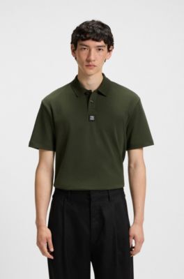 Polo de algod&oacute;n interlock con logo apilado, Verde oscuro