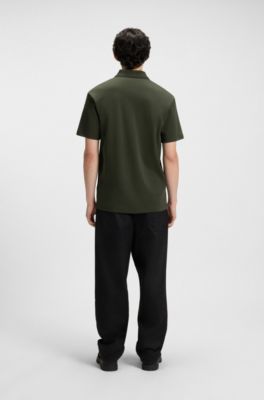 Polo de algod&oacute;n interlock con logo apilado, Verde oscuro