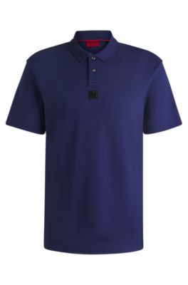 Polo de algod&oacute;n interlock con logo apilado, Azul oscuro