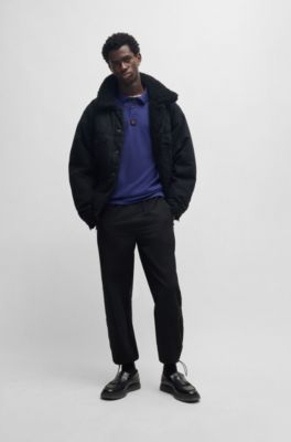 Polo de algod&oacute;n interlock con logo apilado, Azul oscuro