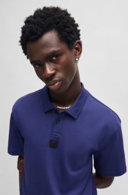Polo de algod&oacute;n interlock con logo apilado, Azul oscuro
