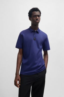Stacked-logo polo shirt in interlock cotton, Dark Blue