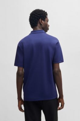 Polo de algod&oacute;n interlock con logo apilado, Azul oscuro