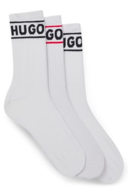 Three-pack of short-length socks with stripe and logo, White