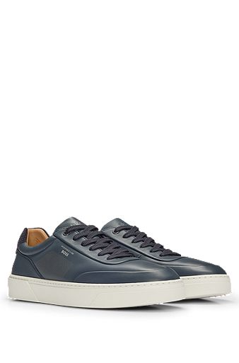 Porsche x BOSS leather trainers with special branding, Dark Blue