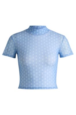 Hugo Boss Cropped Top In Printed Stretch Mesh In Patterned