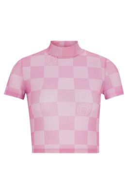 Hugo Boss Cropped Top In Logo-print Stretch Mesh In Patterned
